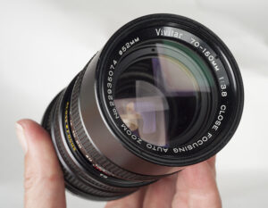 A Vivitar 70-150mm 3.8 zoom lens with Pentax K mount.